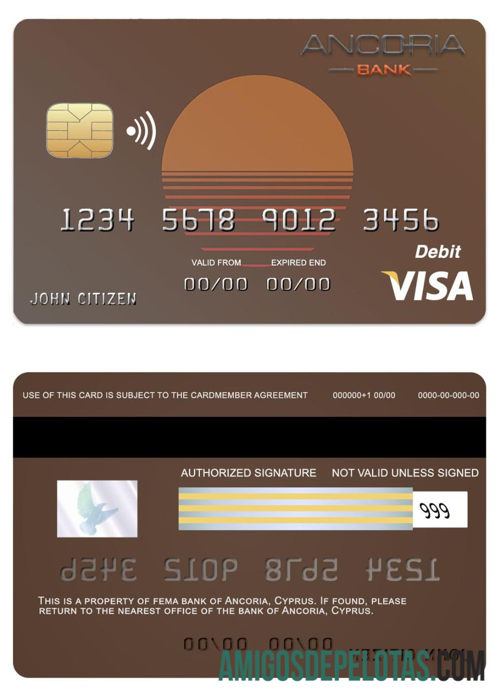 Cartão Visa do Chipre Anchor Bank amostra